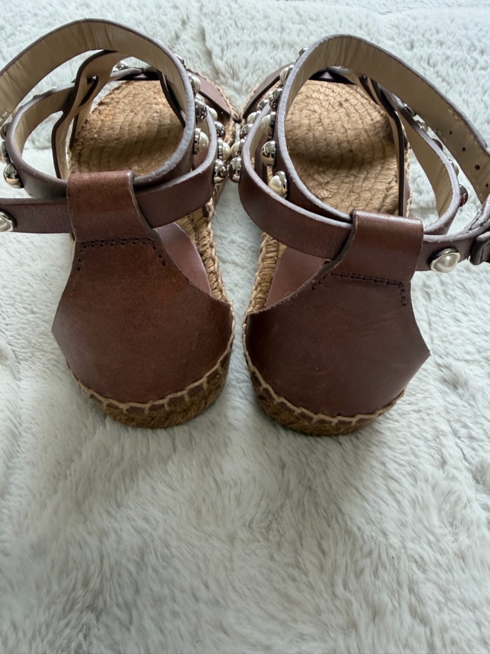 NEW! $625 Jimmy Choo Denise Brown Leather Strap Studded Espadrille Sandals 5.5 - Picture 5 of 8